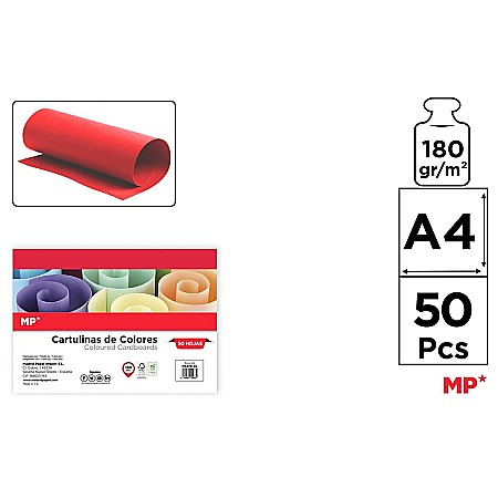 Hartie asortata, Carton asortat Mix - CARTON COLOR IPB A4 180GR 50/SET ROSU PN470-50