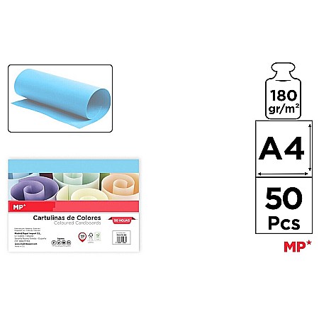 Hartie asortata, Carton asortat Mix - CARTON COLOR IPB A4 180GR 50/SET ALBASTRU DESCHIS PN473-50