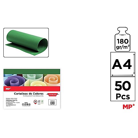 Hartie asortata, Carton asortat Mix - CARTON COLOR IPB A4 180GR 50/SET VERDE INCHIS PN478-50