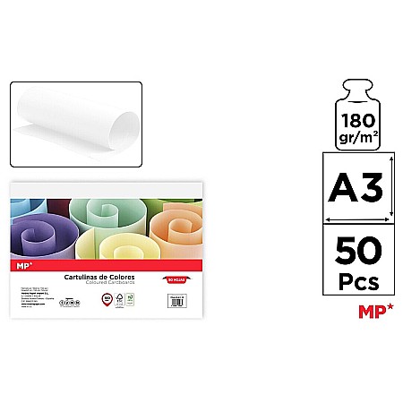 HARTIE PRODUSE DIN HARTIE - CARTON COLOR IPB A3 180GR 50/SET ALB DIAMANT PN429A3-01