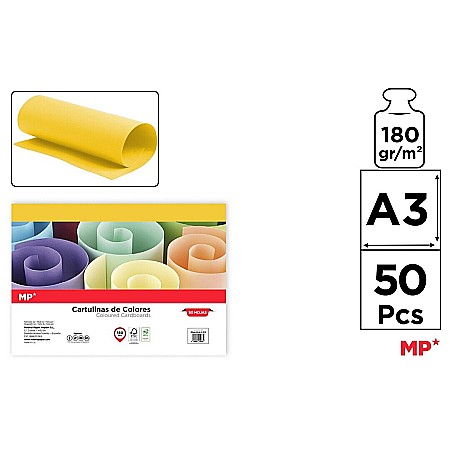 HARTIE PRODUSE DIN HARTIE - CARTON COLOR IPB A3 180GR 50/SET GALBEN LAMAI PN429A3-03