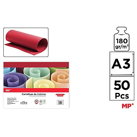 HARTIE PRODUSE DIN HARTIE - CARTON COLOR IPB A3 180GR 50/SET ROSU INTENS PN429A3-12