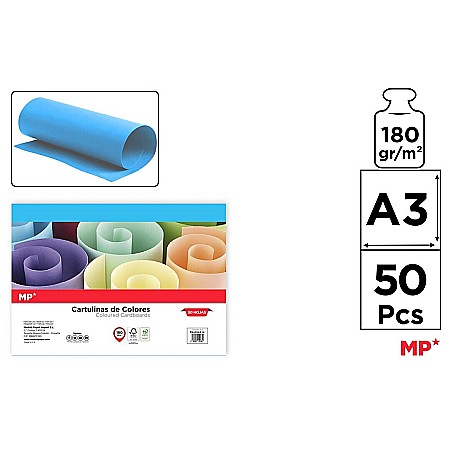 HARTIE PRODUSE DIN HARTIE - CARTON COLOR IPB A3 180GR 50/SET ALBASTRU DESCHIS PN429A3-14