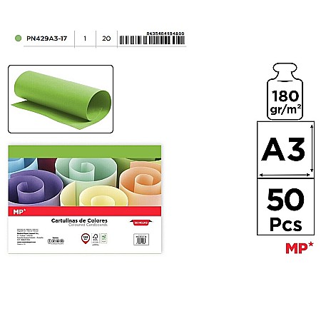 HARTIE PRODUSE DIN HARTIE - CARTON COLOR IPB A3 180GR 50/SET VERDE FISTIC PN429A3-17