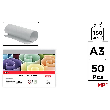 Hartie si cartoane colorate - CARTON COLOR IPB A3 180GR 50/SET GRI PN429A3-20