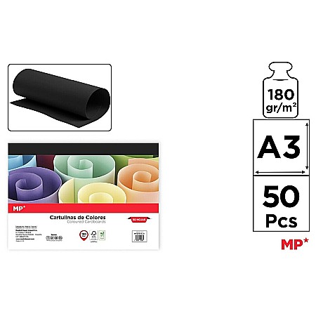 HARTIE PRODUSE DIN HARTIE - CARTON COLOR IPB A3 180GR 50/SET NEGRU PN429A3-21
