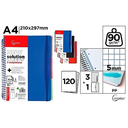 Caiete cu 2 sau mai multe subiecte - CAIET A4 IPB PP SPIRA 120F CU ELASTIC SI 3 SEPARATOARE CULORI ASORTATE PATRATELE PB416