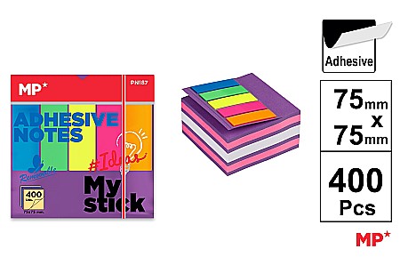 Cuburi de hartie - POST IT CUB IPB 75*75MM CU STICK INDEX STEAG 400/SET CULORI INTENSE PN187