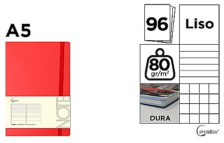 Carnetele/ notesuri/ bloc-notesuri - NOTES IPB A5 CERVANTES CU ELASTIC 96F ROSU, LINII, PATRATELE SI VELIN PB647