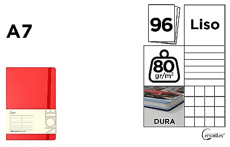 Carnetele/ notesuri/ bloc-notesuri - NOTES IPB A7 CERVANTES CU ELASTIC 96F ROSU, LINII, PATRATELE SI VELIN PB649