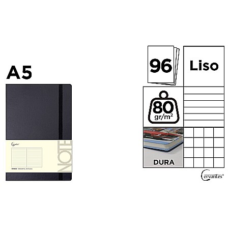 HARTIE PRODUSE DIN HARTIE - NOTES IPB A5 CERVANTES CU ELASTIC 96F NEGRU AR/ DR/ VE PB650