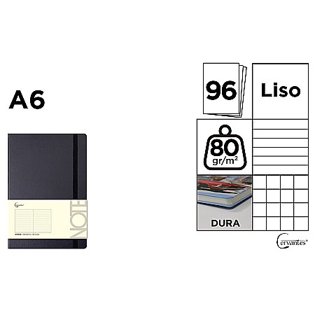 HARTIE PRODUSE DIN HARTIE - NOTES IPB A6 CERVANTES CU ELASTIC 96F NEGRU AR/ DR/ VE PB651