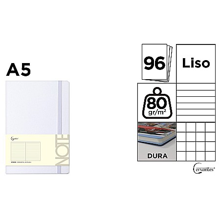 Carnetele scolare - NOTES IPB A5 CERVANTES CU ELASTIC 96F ALB AR/DR/VE PB653