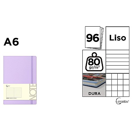 HARTIE PRODUSE DIN HARTIE - NOTES IPB A6 CERVANTES CU ELASTIC 96F MOV PASTEL AR/ DR/ VE PB663