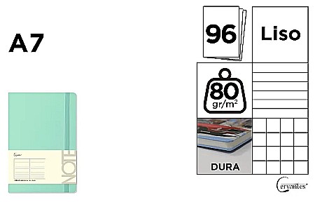 Carnetele/ notesuri/ bloc-notesuri - NOTES IPB A7 CERVANTES CU ELASTIC 96F TURQUOISE PASTEL AR/DR/VE PB670
