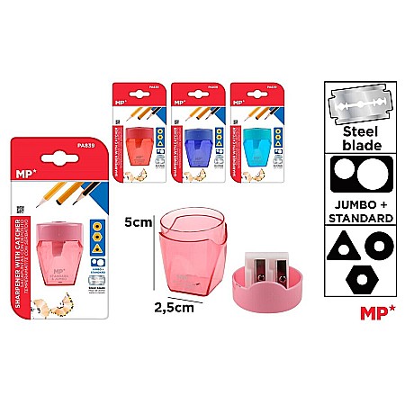 Ascutitori - ASCUTITOARE DUBLA CU CONTAINER IPB PLASTIC TRANSPARENT CULORI ASORTATE PA839