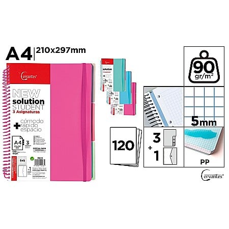 Caiete cu 2 sau mai multe subiecte - CAIET A4 IPB PP SPIRA 120F CU ELASTIC SI 3 SEPARATOARE PASTEL PATRATELE PB419