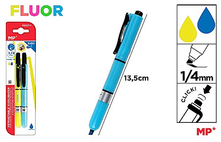 Textlinere - TEXTMARKER IPB FLUO CU CLICK VARF 1MM-4MM 2/SET ALBASTRU SI GALBEN PE527-1