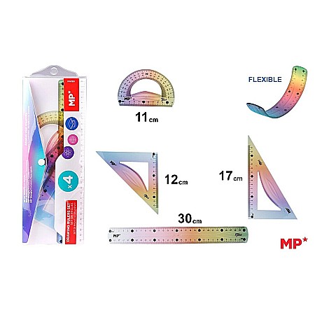 RECHIZITE SCOLARE - SET GEOMETRIE IPB 4 PIESE FLEXIBIL RAINBOW PA159