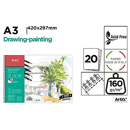 FINE ARTS&GRAPHICS - BLOC DESEN IPB A3 ARTIX SPIRA 20 COLI 160GR/M2 PB1007