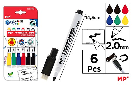 INSTRUMENTE DE SCRIS - MARKER WHITEBOARD IPB 6 markere whiteboard, cu burete de sters, capac magnetic, PE128-02