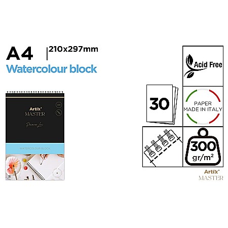 FINE ARTS&GRAPHICS - BLOC DESEN ACUARELA IPB A4 ARTIX SPIRA 30 COLI 300GR/M2 PB1021