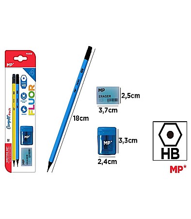 RECHIZITE SCOLARE - SET DE SCRIS IPB 2 CREIOANE CU RADIERA HB + RADIERA + ASCUTITOARE FLUO PA668