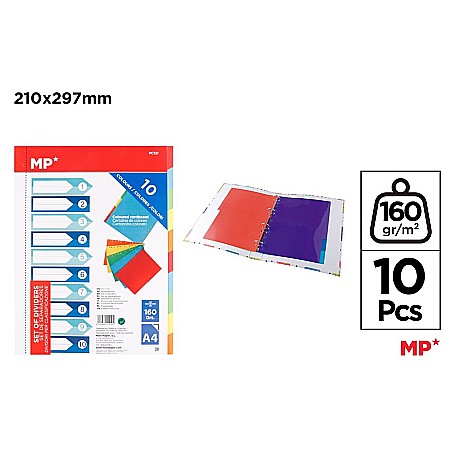 Separatoare index si separatoare biblioraft - SEPARATOARE INDEX CARTON IPB A4, 1-10, 10 CULORI/SET PC121