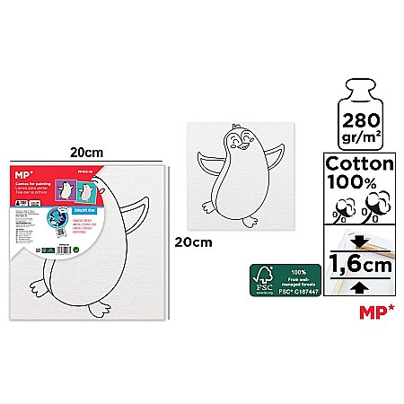 Panza/ Carton panzat pentru pictura - RAMA CU PANZA PREDESENATA IPB 20*20CM PINGUIN PP102-18