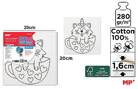 Panza/ Carton panzat pentru pictura - RAMA CU PANZA PREDESENATA IPB 20*20CM PISICUTA IN CANA PP102-22