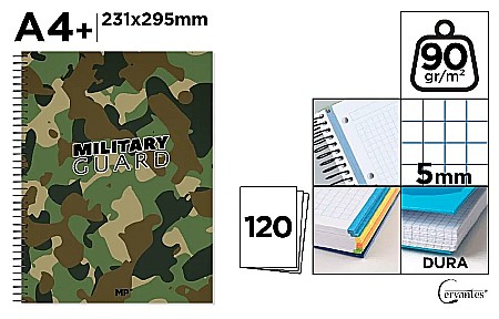 Caiete scolare - CAIET A4+ IPB 120F SPIRA COPERTA CARTON - MILITARY GUARD, PATRATELE PB147-09