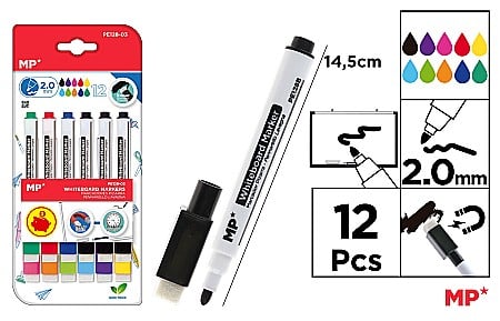 INSTRUMENTE DE SCRIS - MARKER WHITEBOARD IPB 12 markere whiteboard, cu burete de sters, capac magnetic, PE128-03
