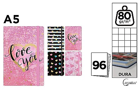 Carnetele/ notesuri/ bloc-notesuri - NOTES IPB A5 CERVANTES CU ELASTIC LOVE YOU PB829-66