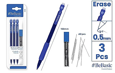 Creioane mecanice - CREION MECANIC BeBasic 0.5MM CU RADIERA 3/SET + MINE HB 0.5MM S008