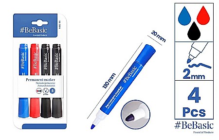 INSTRUMENTE DE SCRIS - MARKER PERMANENT BeBasic 2.0MM 4/SET 3 CULORI S012-01
