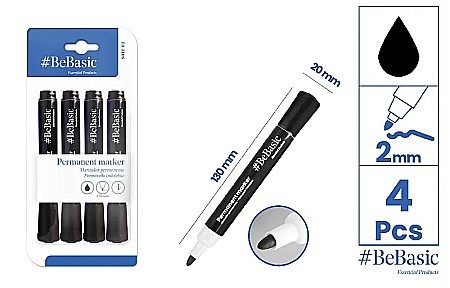 INSTRUMENTE DE SCRIS - MARKER PERMANENT BeBasic 2.0MM 4/SET NEGRU S012-02