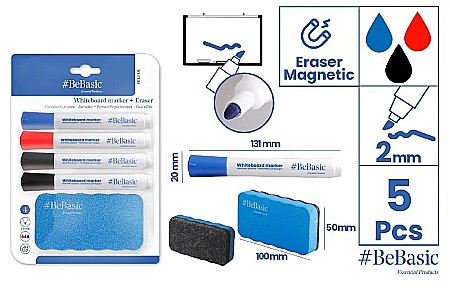 INSTRUMENTE DE SCRIS - MARKER WHITEBOARD BeBasic 4/SET, 3 CULORI + BURETE TABLA MAGNETICA S013-01