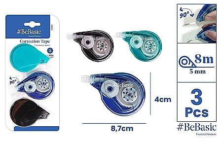 Corectoare - BANDA CORECTOARE BeBasic 5MM*8M 3/SET CULORI ASORTATE S049