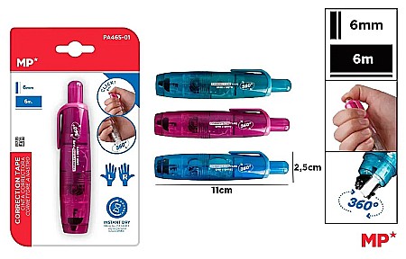 Corectoare - BANDA CORECTOARE IPB CU CLICK RETRACTABILA ROTATIVA 6MM*6M CULORI ASORTATE PA465-01