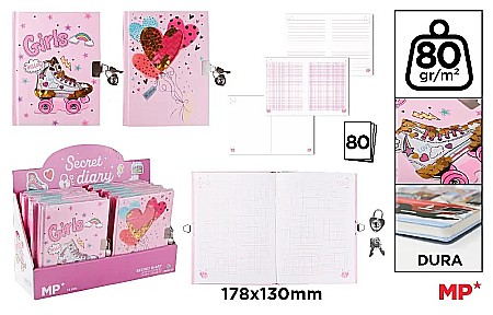 Jurnale cu cheita/ lacat/ magnet - JURNAL CU LACAT IPB 178*130MM 80F CERVANTES GIRLS PB891-02