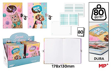 Jurnale cu cheita/ lacat/ magnet - JURNAL CU LACAT IPB 178*130MM 80F CERVANTES FUNNY PETS PB891-03