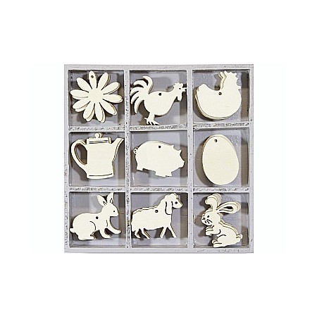 Decoratiuni din Lemn - KP DECORATIUNI LEMN FERMA 45 piese, 9 modele, 3cm 18521104