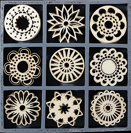 Decoratiuni Craciun - KP DECORATIUNI LEMN CRACIUN FANTASY CIRCLES 45 piese, 9 modele, 3cm  18521110