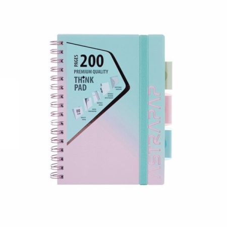 Caiete scolare - CAIET A5 PP SPIRA 200F CU ELASTIC, RIGLA SI 4 SEPARATOARE, PASTEL PATRATELE 107023004