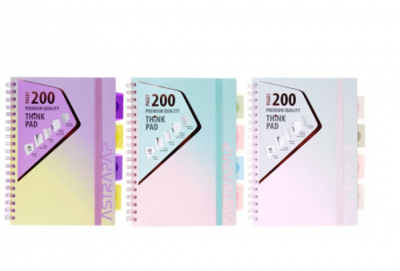 Caiete Elegante - CAIET B5 PP SPIRA 200F CU ELASTIC, RIGLA SI 4 SEPARATOARE, PASTEL PATRATELE 107023005