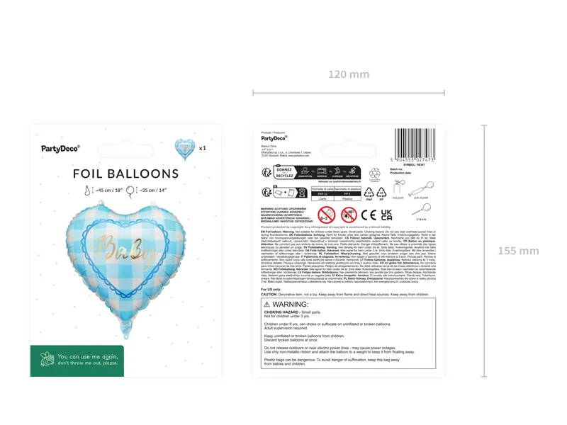 Balon Folie Inimă Baby 35cm Albastru FB347 [2]