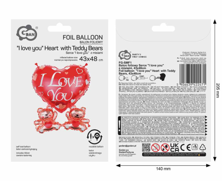 BALON FOLIE ALUMINIU "I Love You" Heart with Teddy Bears, 43*48cm FG-SMF1 [2]