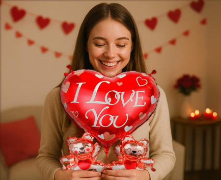 Ziua indragostitilor - BALON FOLIE ALUMINIU "I Love You" Heart with Teddy Bears, 43*48cm FG-SMF1