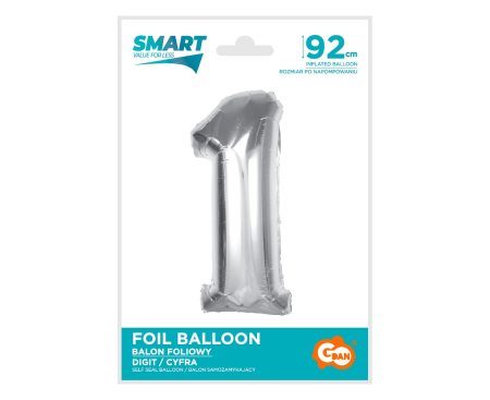 Balon Folie Cifra 1 Argintiu 92cm GoDan [2]