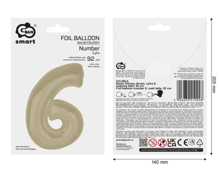 Balon Folie Cifra 6 Matt Latte 92cm GoDan [2]